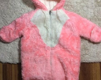 50% OFF Vintage Baby Girls Fluffy Snow Suit Onsie Pink Winter Faux Fur Cotton