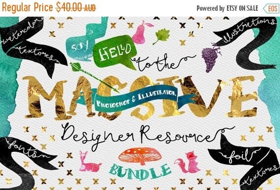 80% OFF Sale Digital Graphic Designer Resource Bundle - Fonts, Clip Art, Watercolor, Gold, silver, platinum Foil, Script Typeface