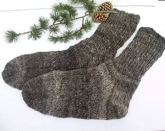 Knitted Socks - Hand Knitted with a Rib Band using Handspun Pure Australian Wool in Naturally Coloured shades of Grey.