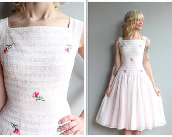 1950s Dress // Ellen Kaye Floral Party Dress // vintage 50s dress