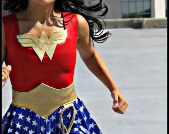 Wonder Woman Dress - Girls Custom Made Costume, Super Hero inspired Costume, Girls Sizes