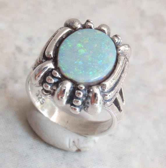 Sterling Opal Ring Silver Natural Gray Base Size 5.5 Vintage