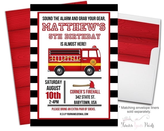 Fire Truck Birthday Invitation, Fireman Birthday Invitation, Firefighter Invitation, Fire Truck Party, Fireman Party, Firefighter Party Il_570xn