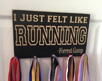 I Just Felt Like Running Forrest Gump Wall Mounted Hanging Running Medal Holder Display Hanger CNC Engraved Hooks Marathon 5K 15K 13.1 26.2