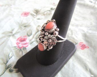Sterling Silver Baroque Style Ring with Pink Stones SZ 8