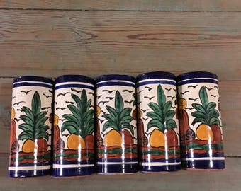 Set of 6 Talavera Mexico signed T Castillo beverage