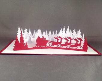 3D Christmas Card with Santa Sleigh Card | Christmas Pop Up Cards Funny Santa Card | 3D Christmas Cards | Cute Christmas Cards | Xmas Card