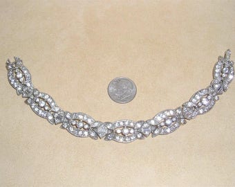 Vintage Art Deco Pot Metal Rhinestone Baguette Bracelet 1920's Jewelry 11217