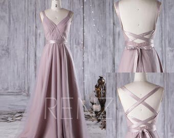 2017 Mauve Bridesmaid Dress Convertible Straps, A Line Wedding Dress,Draped Prom Dress, Backless Evening Gown, Long Formal Dress (JS081)