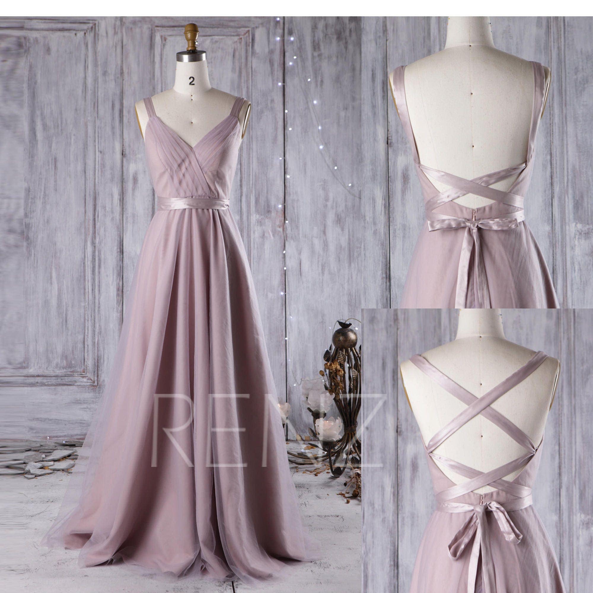 Mauve Bridesmaid  Dress  Convertible Straps A Line  Wedding 