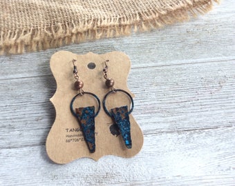 Copper Earrings, Patina Earrings, Blue Copper Earrings, Boho Style Earrings