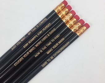 Dare to be extraordinary Hamiltwist inspiring pencils in black 6 six engraved pencils in black. back to school