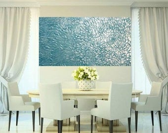 SALE XLarge Aqua Pearl Oil Landscape Abstract Original 48" palette knife oil impasto oil painting by Nicolette Vaughan Horner