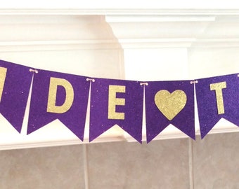 Purple Bridal Shower Banner, Bride To Be Banner, Bridal Shower Banner, Purple and Gold Banner, Purple and Gold Wedding, Glitter, assembled
