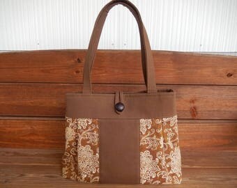 Handbag Purse Fabric Handbag Summer Fashion Accessories Women Handbag Large Pleated Bag in Brown with Beige Paisley Print