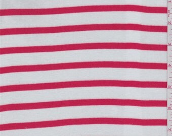 White/Poppy Stripe Baby Rib Knit, Fabric By The Yard