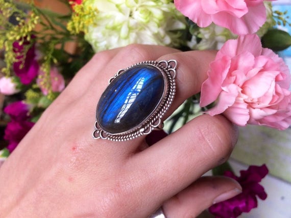 BESPOKE LABRADORITE RING - Sterling Silver Ring- Labradorite Ring- Healing Crystal Jewellery- Chakra Ring- Statement Ring- Boho- Vintage