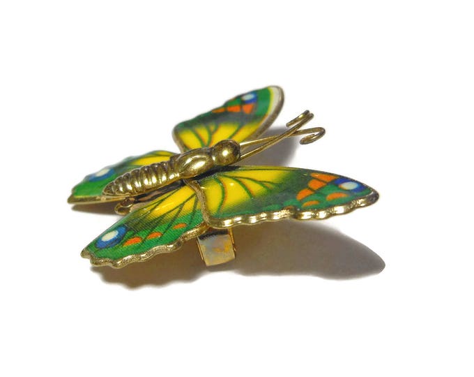 FREE SHIPPING Butterfly brooch, Ronte of Beverly Hills gold tone and multi-colored enameled Butterfly Pin, new in original box, giftable pin