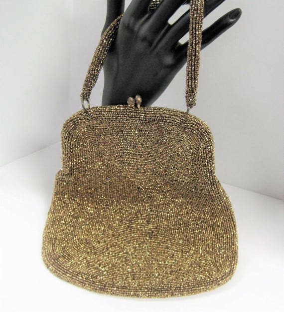 Bronze Beaded Purse by Josef - Hand Beaded - Made in Beligum - Bag Prom Wedding