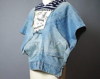 ON SALE Up-cycled Levis Denim Jacket - Denim Poncho - Denim Jacket - Street Wear - Eco-friendly Clothing