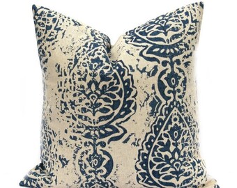 15% Off Sale Navy Pillow Cover - Tan Pillow - Decorative Pillow - Navy Tan pillow - Accent Pillow - Throw pillows - Blue Pillow - Beige Pill