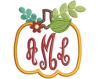 Floral Pumpkin Monogram Frame Embroidery Design - Instant Download
