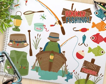Fishing Clipart, Father's day, fishing tackle, camping, boat, fishing rod, fisherman, vector clip art graphics, commercial use, SVG Cut