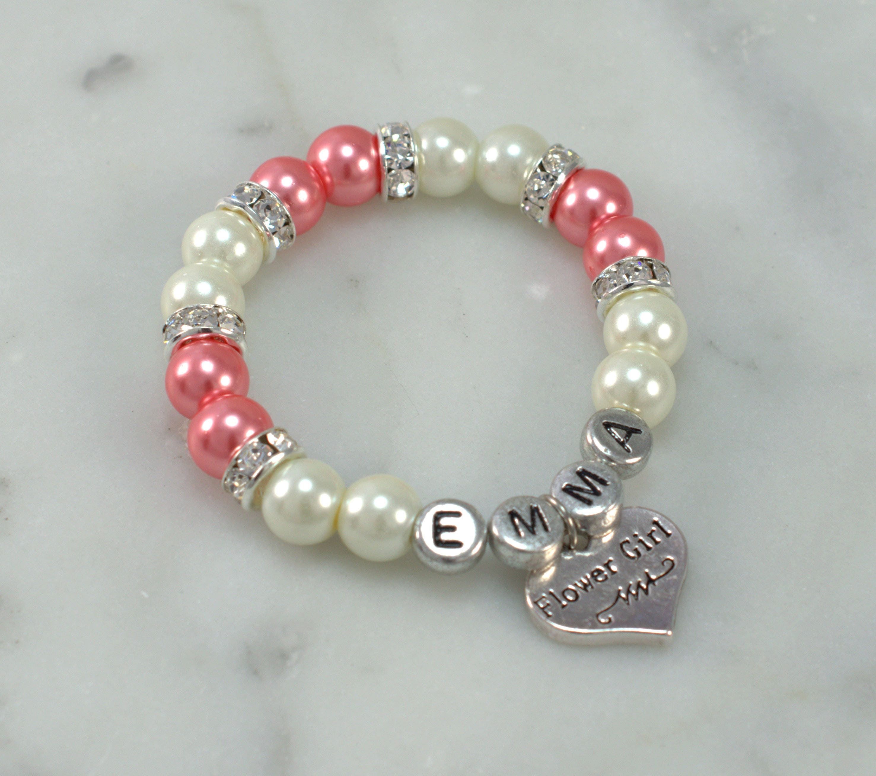 Name Flower girl Bracelet Rhinestone Spacers Wedding