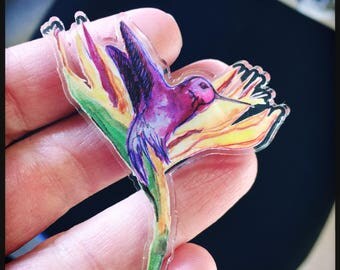 Illustrated Hummingbird Brooch
