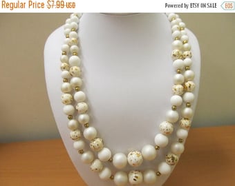 ON SALE Vintage Double Strand White and Gold Beaded Necklace Item K # 1671