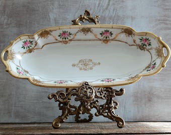 Hand Painted Pink Rose and Gold Nippon Tray