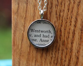 Anne and Wentworth - Persuasion Book Page Pendant Necklace - Jane Austen - Literary Jewelry - Book page jewelry