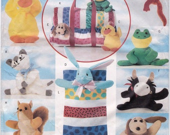 FF Butterick 5294 Bean Bag Animal Pals Pattern, Stuffed Animals Sewing Pattern, Cat Pig Owl Bunny Dog Cow Frog Squirrel Lizard UNCUT