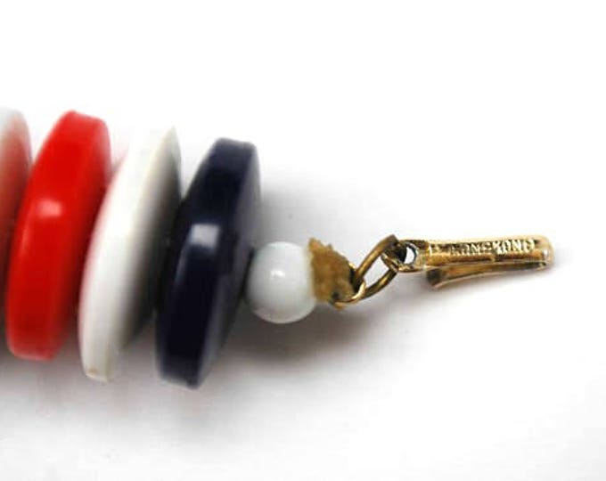 Red White Blue bead Necklace - Signed Hong Kong - Red White Blue Lucite disc Beads - Patriotic - Mid Century necklace