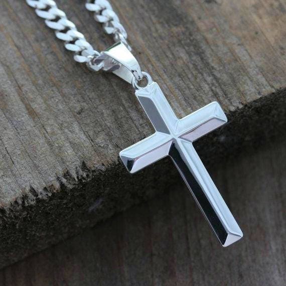 Mens Cross necklace. Sterling silver cross necklace Elegant