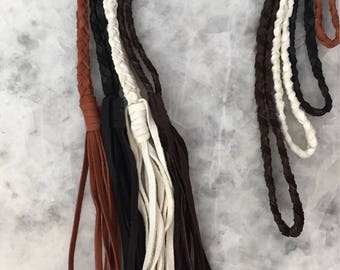 Braided Leather Necklace with Tassel, Deerskin, Handmade, DIY, Leather Only, Soft, Assorted Colors