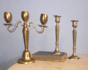 3 candle Candelabra Brass with 2 single candle Holders - Candlabra Decorative Romantic candlelight dinner