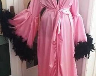 robe feathers satin bridal gown trimmed angel burlesque dressing sleeve