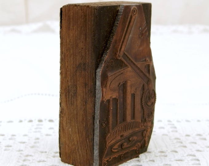 Antique Copper Plate Etching Plate, Metal Printing Block, Industrial Stamp, Mechanical Machinery with Winding Handle and Cogs, Brocante Antique Copper Plate Etching Plate, Metal Printing Block, Industrial Stamp, Mechanical Machinery with Winding Handle and Cogs, Brocante