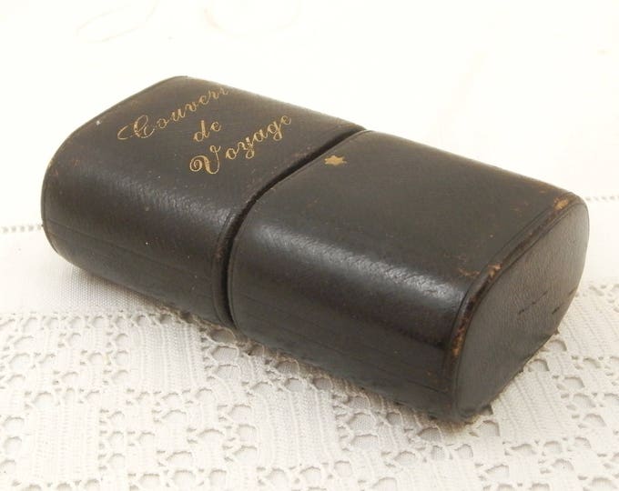 Antique French Victorian Leather Box For Traveling Cutlery with Gold Gilt Lettering, Couvert de Voyage, Vintage Camping from France, Curios