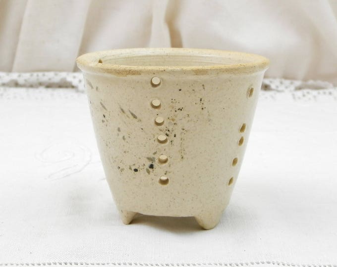 Small Antique French Stoneware Cheese Faisselle Straining Pot, Pottery Dairy Cream Cheese Drainer from France, Retro Cookware Kitchen Mold
