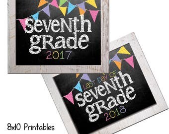 2017 7th Grade First Day Back to School (Bonus Last Day, too!) Photo Props. Print this fall & spring. Printable 8x10 Kids Instant Download.