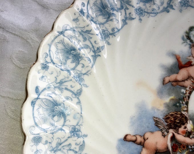 Antique Cherub Plate, Three Flying Cherubs, Trio of Angels Plate, Angel Wall Plate, Austrian Cherub Plate