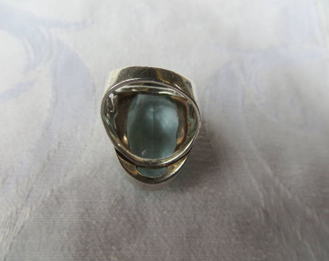 Vintage Aquamarine Ring, Sterling Aquamarine, Gemstone Ring, Aquamarine, Large Aquamarine Statement Ring Size 6.5< March Birthstone