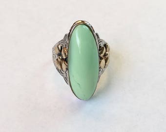 vintage Clark And Coombs sterling and 10k gold fill green stone ring, size 4.75