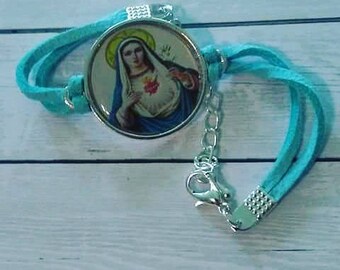 Immaculate Heart of Mary Leather Bracelet