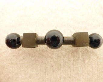 Antique Victorian Gutta Percha and Jet Glass Mourning Bar Brooch