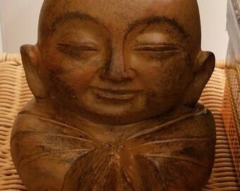 Vintage Brown Resin Japanese Praying Jizo Statue