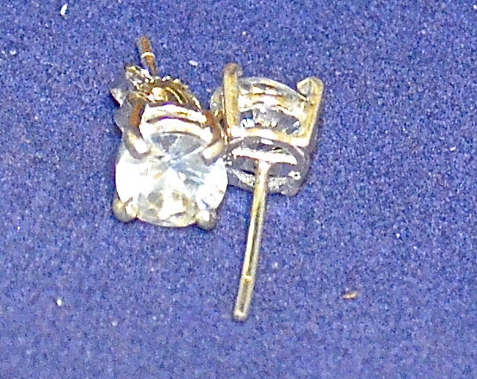 White Zircon Studs, 7mm Round, 2.89 ct., Natural, Set in Sterling Silver E1098