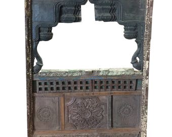 Antique Jharokha VINTAGE Natural Wood Shabby Chic Hand Carved Floor Mirror Frame Eclectic Furniture Living Room Decor FREE SHIP
